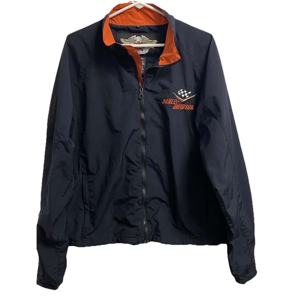 Harley Davidson Men's Black Nylon Racing Jacket Windbreaker Motorcycle‎ Biker L